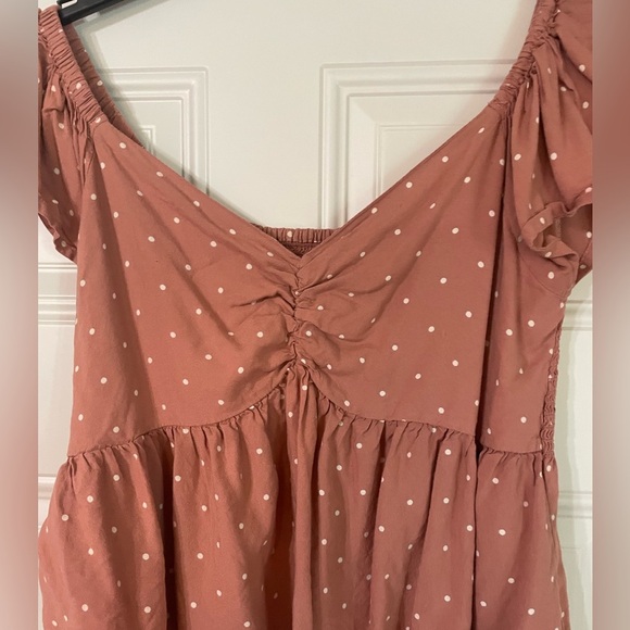 Japna Women's Mauve Viscose V-Neck Polka Dot Ruffle Cap Sleeve Peplum Top Size M - Picture 5 of 6